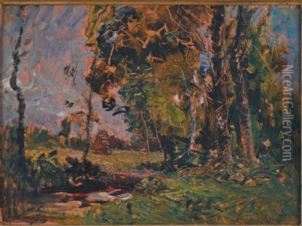 Bosquet D'arbres Pres D'une Mare Oil Painting - Auguste Francois Ravier