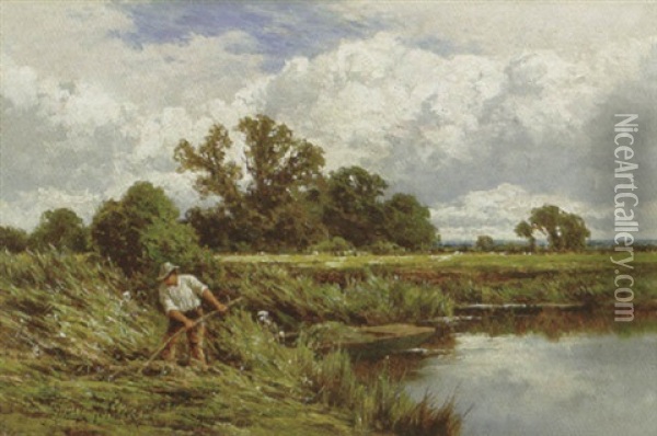 The River Lea, Near Broxbourne, Hertfordshire Oil Painting - Henry H. Parker