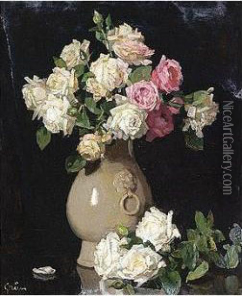 Roses Oil Painting - Jules-Alexandre Grun