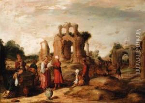 Rebecca And Eliezer At The Well Oil Painting - Jacob Pynas