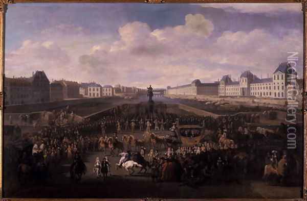 Louis XIV approaching the Pont Neuf Paris Oil Painting - or Huchtenburgh, Jan van Huchtenberg