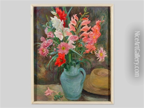 Gladioli In A Vase Oil Painting - Fritz Angerer