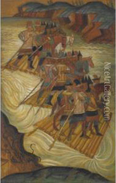 Crossing The River Oil Painting - Dimitri Semenovich Stelletsky