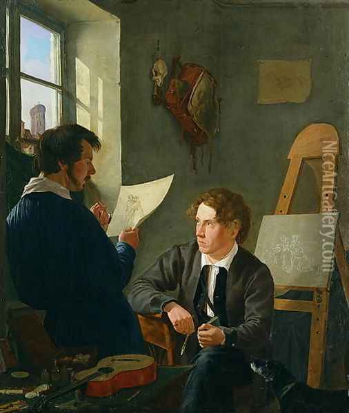 Hermann Kauffmann and Georg Haeselich 1806-94 in Kauffmanns Munich Studio Oil Painting - Hermann Kauffmann