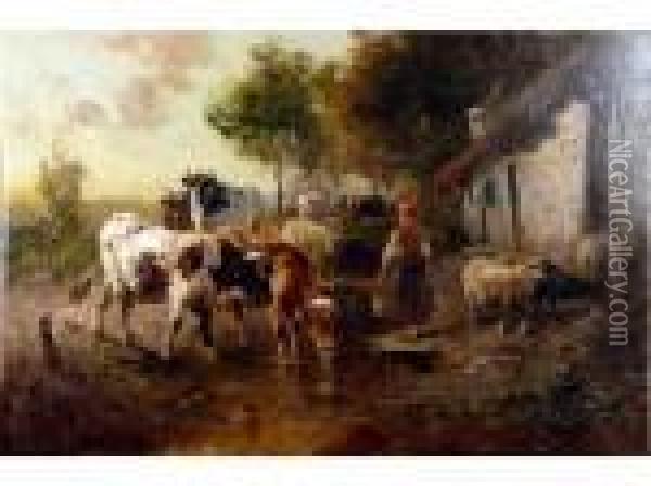 La Gardienne De Vaches Huile Sur Toilesignee En Bas A Gauche 60 X 90 Oil Painting - Henry Schouten