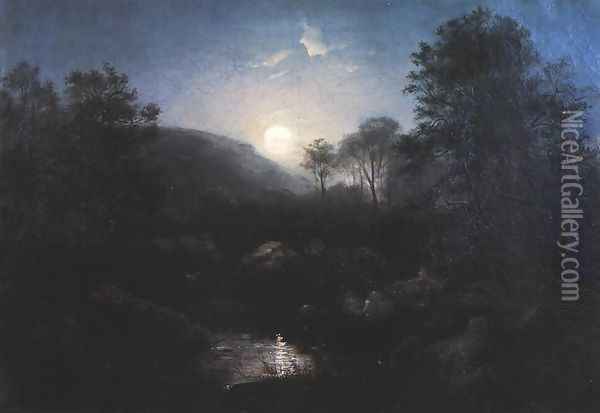 Moonlit Landscape Oil Painting - Witold Pruszkowski
