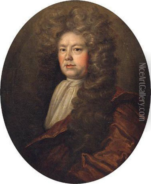 Portrait Of John Wood, Lord Mayor Of The City Of York, Half-length,in A Brown Mantle Oil Painting - Michael Dahl