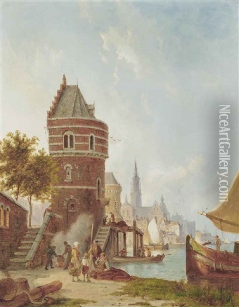 Antwerp Harbour Oil Painting - Pieter Cornelis Dommershuijzen