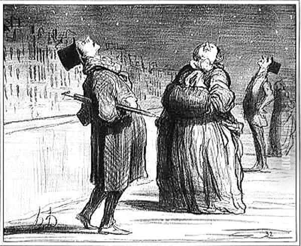 Series Actualites Parisians waiting for the arrival of the famous comet Oil Painting - Honore Daumier