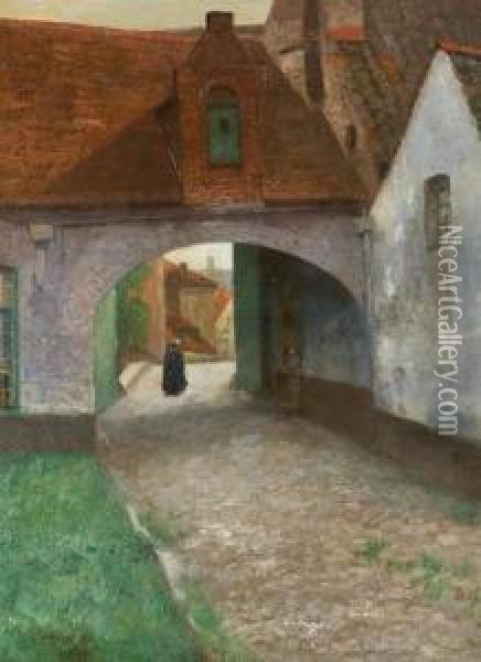 Village Path With Figure Oil Painting - Adolf Kaufmann