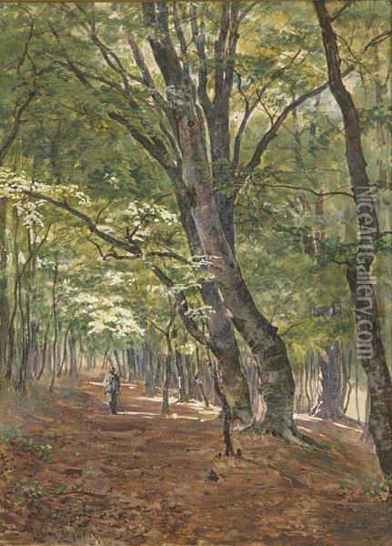 A Forest Road With A Hunter Oil Painting - Julius Eduard Marak