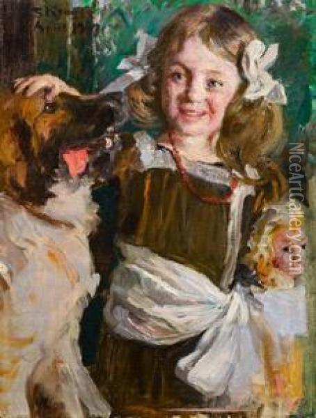 Madchen Mit Puppe Und Hund Oil Painting - Peder Severin Kroyer