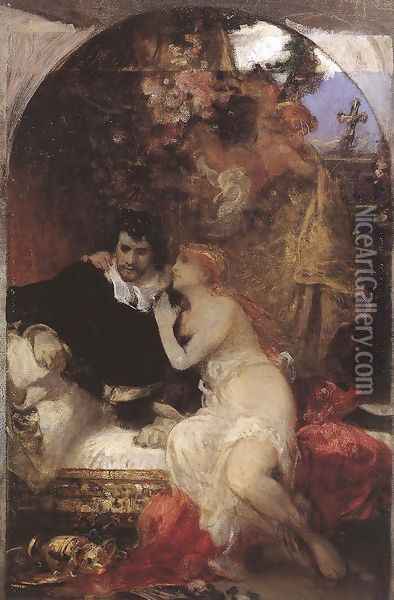 Venus and Tannhauser c. 1875 Oil Painting - Sandor Liezen-Mayer