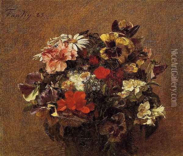 Bouquet of Flowers: Pansies Oil Painting - Ignace Henri Jean Fantin-Latour