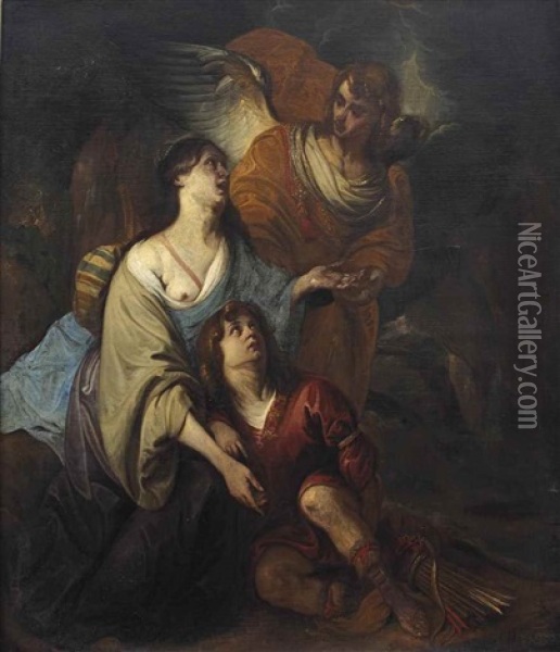 The Angel Appearing To Hagar And Ishmael Oil Painting - Gerbrand Van Den Eeckhout