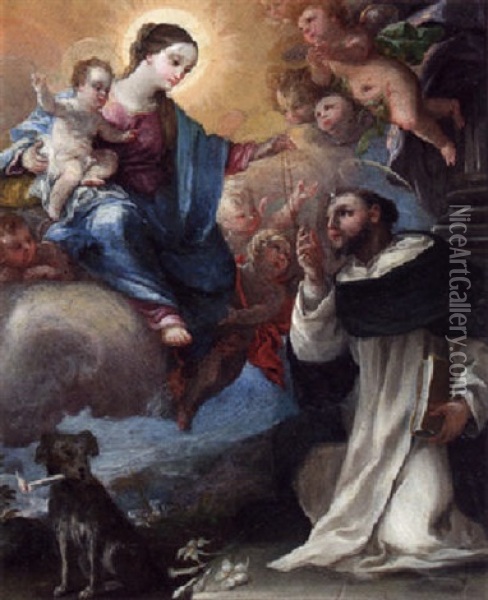 Saint Dominic Receiving The Rosary From The Virgin Oil Painting - Agostino Carracci
