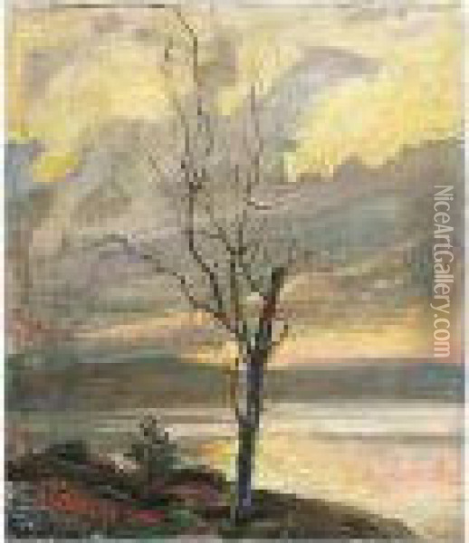 Jarvimaisema (a Lake Landscape) Oil Painting - Akseli Gallen-Kallela