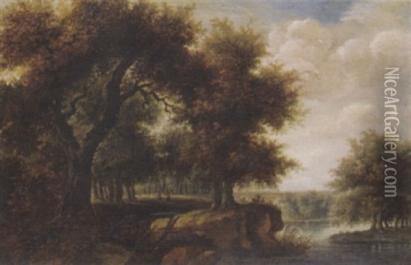 Waldlandschaft Mit Zwei Wanderern Beim Fluss Oil Painting - Jacob Salomonsz van Ruysdael