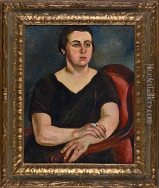 Portrait De Madame Germaine Eisenmann (1894-1970), Artiste Peintre, 1922 Oil Painting - Andre Utter