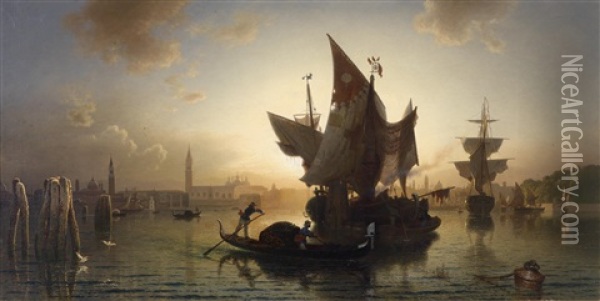 Venedig Bei Sonnenuntergnag Oil Painting - Ludwig Meixner