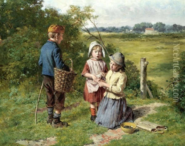 Blackberry Gathering; A Thorn Oil Painting - William Hemsley