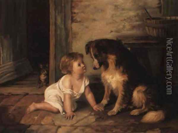 Making friends with a collie Oil Painting - Arthur Hacker