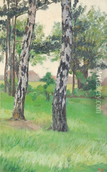 Meadow With Birches Oil Painting - August Blunck