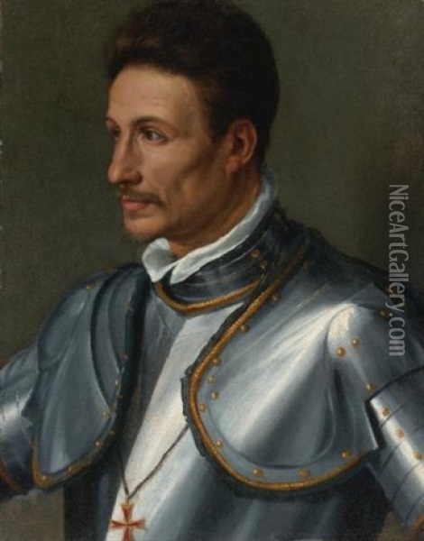 Portrait Of A Knight Wearing The Cross Of The Order Of Saint Stephen Oil Painting - Alessandro di Cristofano Allori