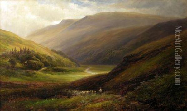 A Scene Near The Snake Inn,
Kinder Scout,
Derbyshire Oil Painting - George Turner