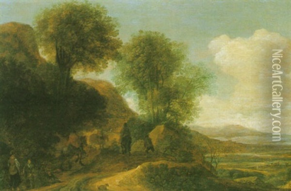 A Wooded Landscape With Travellers On A Path Oil Painting - Pieter De Molijn