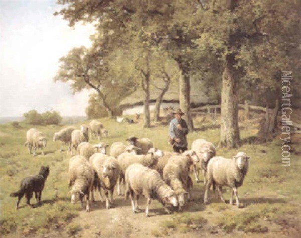 Schaapherder Met Kudde Oil Painting - Cornelis van Leemputten