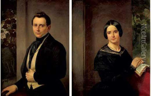 Portrait D'homme Et Portrait De Femme Oil Painting - Auguste Chauvin