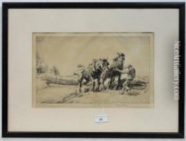 Horses Pulling A Log Oil Painting - George Soper