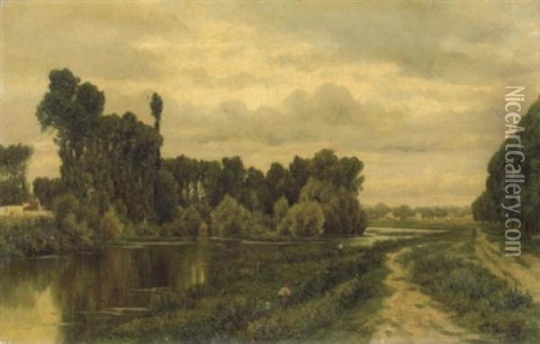 Les Pecheurs En Bord De Riviere Oil Painting - Claude Francois Auguste Mesgrigny