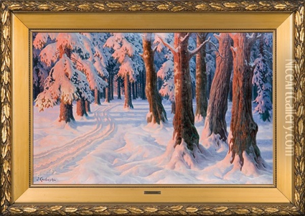 Sunset In The Wood Oil Painting - Jan Grubinski