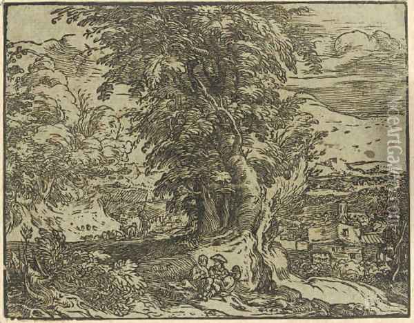 Landscape with Trees and a Shepherd Couple Oil Painting - Hendrick Goltzius