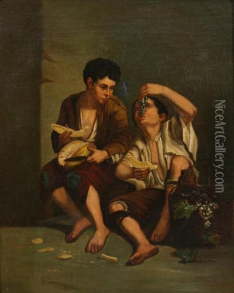 Boys Eating Grapes And Melon Oil Painting - Placido Frances y Pascual