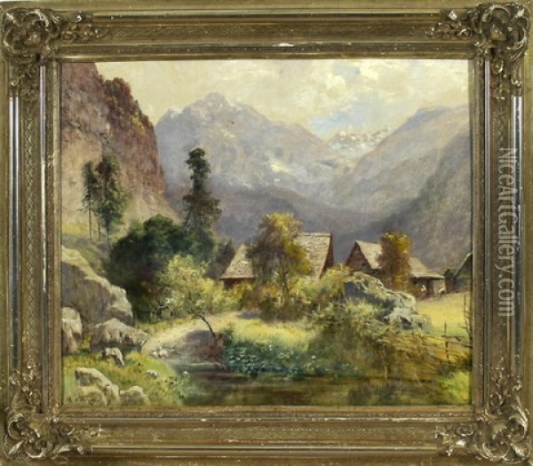 Hauser Inmitten Einer Talsohle Umgeben Von Bergen In Der Steiermark Oil Painting - Ludwig Correggio