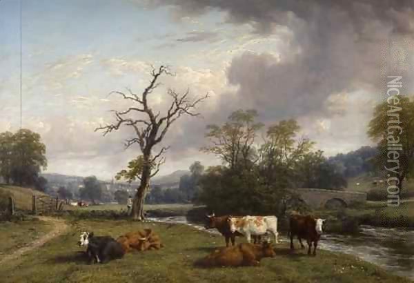 Landscape with Cattle Oil Painting - Thomas Baker
