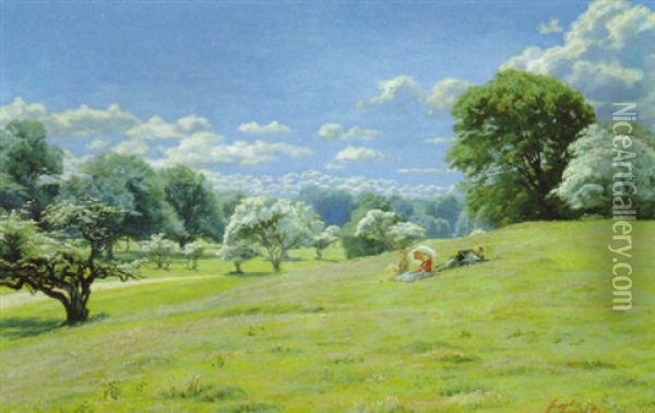 Fruhlingswiese Oil Painting - Hans Julius Faester
