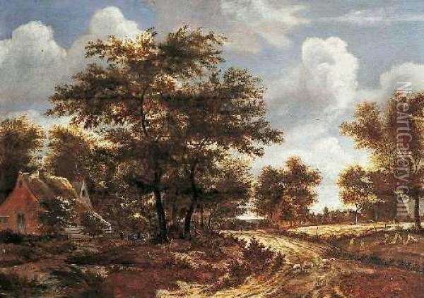 Landschaft Mit Hausern, Bauern Und Schafen. Oil Painting - Isaac Koene