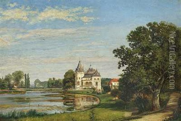 A. Herregarden Pederstrup Pa Lolland Oil Painting - N. A. Luetzen