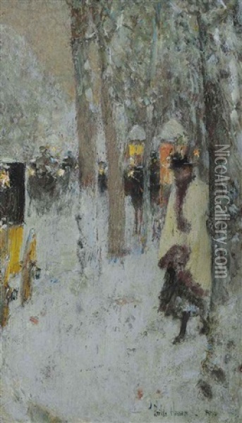 Paris In Winter Oil Painting - Childe Hassam