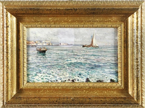 Veduta Marina Con Barca A Vela Oil Painting - Attilio Pratella