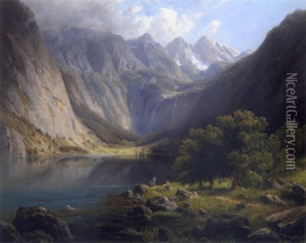 Der Obersee Bei Berchtesgaden Oil Painting - Josef Schoyerer