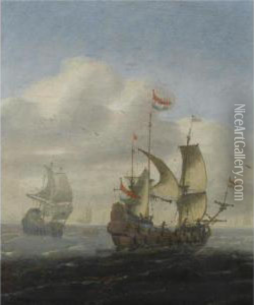 A Seascape With Dutch Frigates Oil Painting - Hieronymous Van Diest