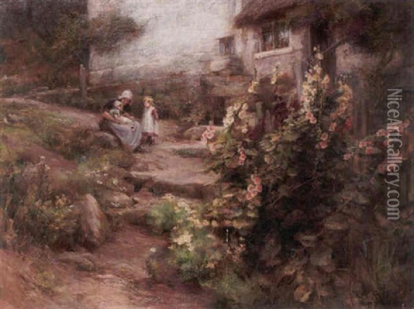 In A Cottage Garden Oil Painting - William Gilbert Foster
