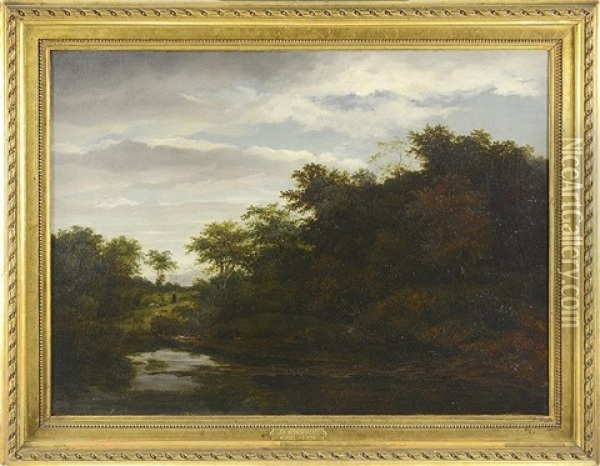 A River Landscape - After Jakob Van Ruisdael Oil Painting - Johann Novopacky