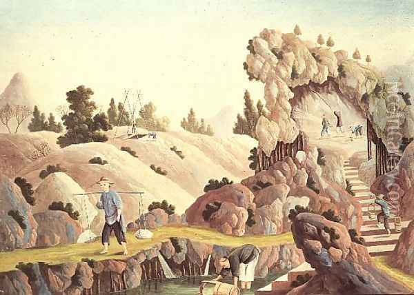 Peasants quarrying and collecting kaolin for a porcelain factory Oil Painting - Anonymous Artist