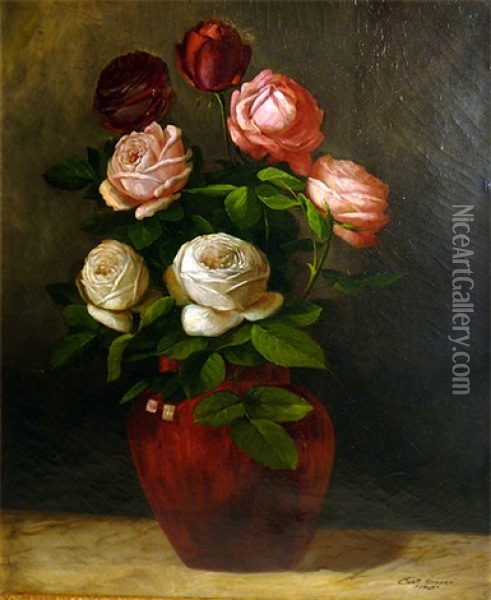 Still Life With Roses Oil Painting - Charles Storer